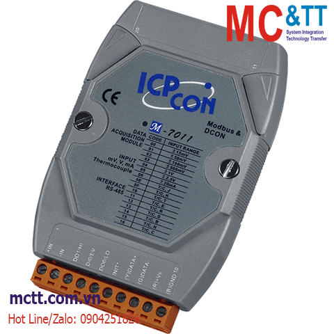 Module RS-485 Modbus RTU 1 kênh đầu vào tương tự (Dòng, áp, cặp nhiệt)+2 kênh DO+1 kênh DI ICP DAS M-7011-G CR