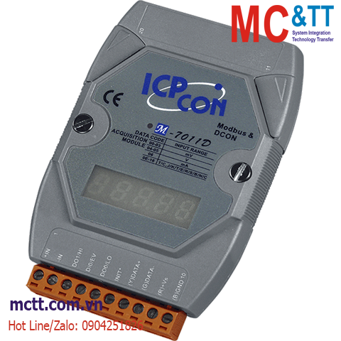 Module RS-485 Modbus RTU 1 kênh đầu vào tương tự (Dòng, áp, cặp nhiệt)+2 kênh DO+1 kênh DI ICP DAS M-7011D-G CR