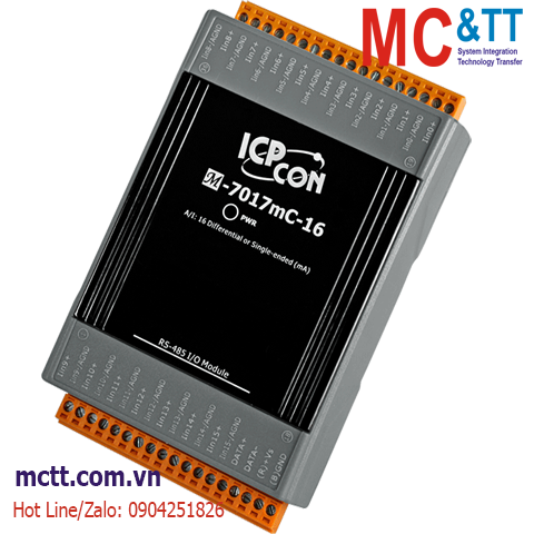 Module RS-485 Modbus RTU lưu trữ dữ liệu Data Logger 100.000 bản ghi 16 kênh đầu vào tương tự AI  ICP DAS M-7017mC-16-G CR