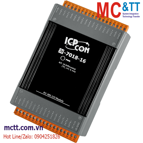 Module RS-485 Modbus RTU 16 kênh đầu vào tương tự (Dòng điện, điện áp, cặp nhiệt) ICP DAS M-7018-16-G CR