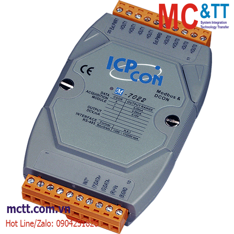 Module RS-485 Modbus RTU 2 kênh đầu ra tương tự AO ICP DAS M-7022-G CR