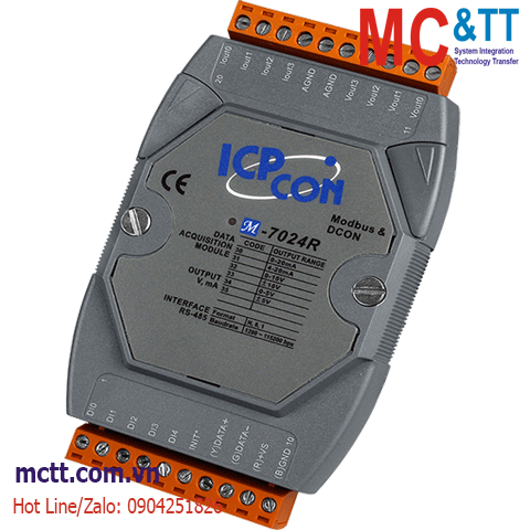 Module RS-485 Modbus RTU 4 kênh đầu ra tương tự AO +5 kênh DI ICP DAS M-7024R-G CR