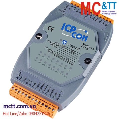 Module RS-485 Modbus RTU 16 kênh đầu vào số DI ICP DAS M-7051D-G CR