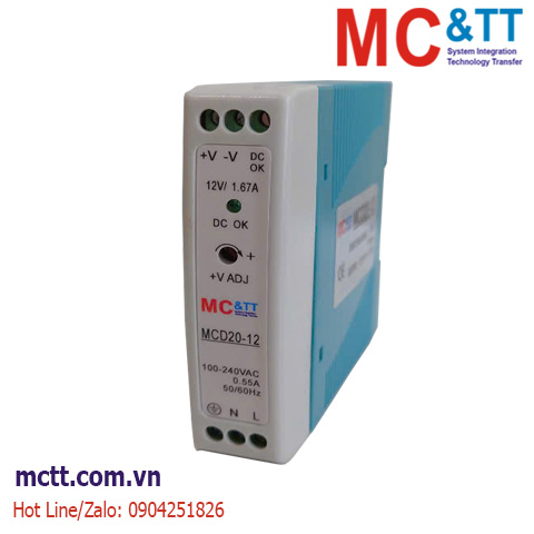 Bộ đổi nguồn Din-Rail MCD20-12 20W, 12VDC, 1.67A