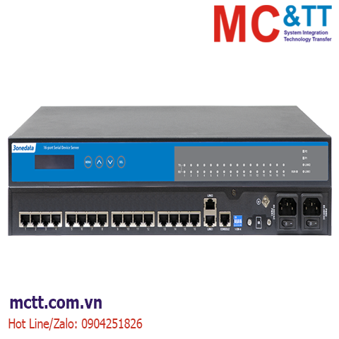Bộ chuyển đổi 16 cổng RS-232/485/422 sang 2 cổng Ethernet tích hợp OLED 3Onedata NP5100-2T-16DI(3IN1)-RJ-OLED-2P(85-265VAC)