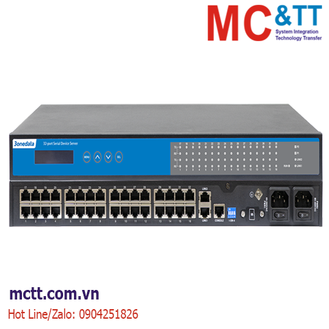 Bộ chuyển đổi 32 cổng RS-232/485/422 sang 2 cổng Ethernet tích hợp OLED 3Onedata NP5100-2T-32DI(3IN1)-RJ-OLED-2P(85-265VAC)
