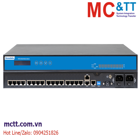 Bộ chuyển đổi 16 cổng RS-232/485/422 sang 2 cổng Ethernet tích hợp OLED 3Onedata NP6100-2T-16DI(3IN1)-RJ-2P(85-265VAC)