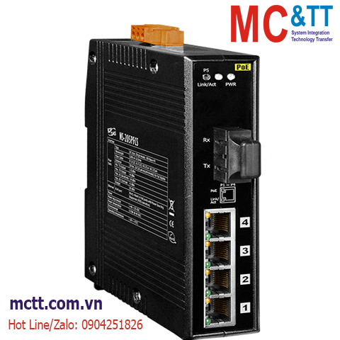 Switch công nghiệp 4 cổng PoE Ethernet + 1 cổng Quang (Dual Fiber, Single Mode, SC, 30KM) ICP DAS NS-205PFCS CR