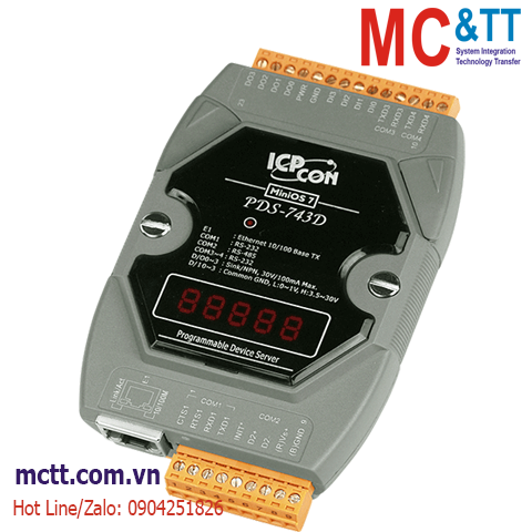 Bộ chuyển đổi 3 cổng RS-232 + 1 cổng RS-485 + 4xDI + 4xDO sang Ethernet ICP DAS PDS-743D CR