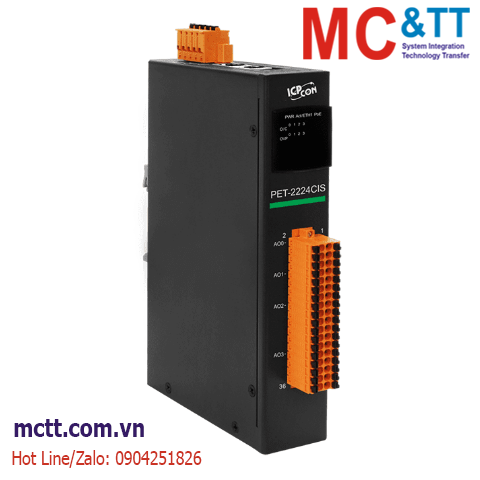 Module 2 cổng PoE Modbus TCP & MQTT 4 kênh AO ICP DAS PET-2224CIS CR