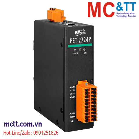 Module 2 cổng PoE Modbus TCP & MQTT 4 kênh AO ICP DAS PET-2224P CR