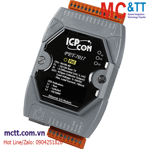 Module PoE Ethernet Modbus TCP 8 kênh AI + 4 kênh DO ICP DAS PET-7017 CR