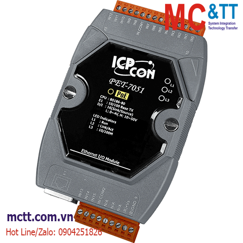 Module PoE Ethernet Modbus TCP 16 kênh đầu vào số DI ICP DAS PET-7051 CR