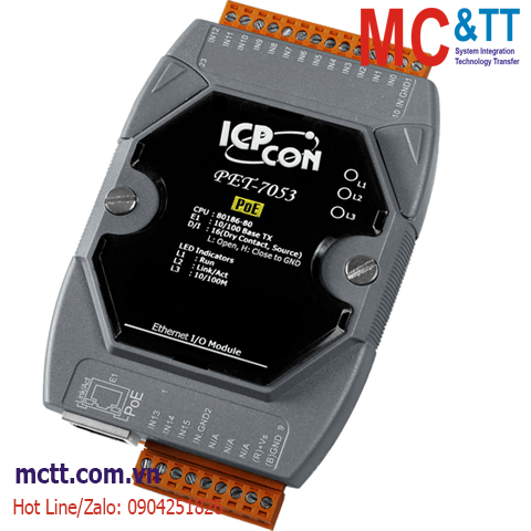 Module PoE Ethernet Modbus TCP 16 kênh đầu vào số DI ICP DAS PET-7053 CR