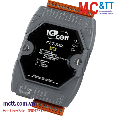 Module PoE Ethernet Modbus TCP 8 kênh đầu ra PhotoMOS Relay ICP DAS PET-7066 CR