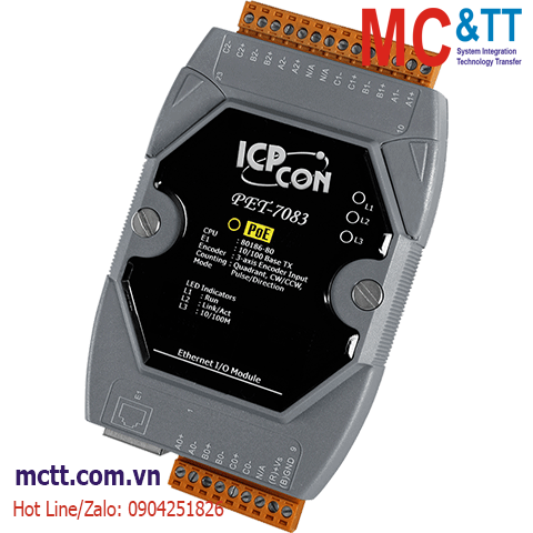 Module PoE Ethernet Modbus TCP 3 kênh đầu vào Counter/Encoder ICP DAS PET-7083 CR