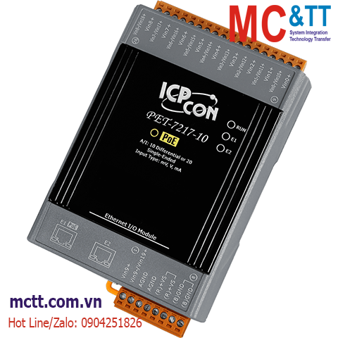 Module 2 cổng PoE Ethernet Modbus TCP 10/20 kênh AI ICP DAS PET-7217-10 CR