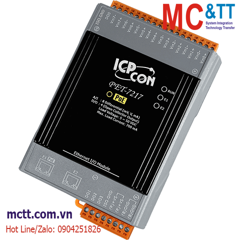 Module 2 cổng PoE Ethernet Modbus TCP 8 kênh AI + 4 kênh DO ICP DAS PET-7217 CR