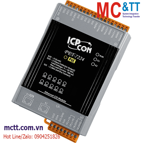 Module 2 cổng PoE Ethernet Modbus TCP 4 kênh AO + 5 kênh DI ICP DAS PET-7224 CR