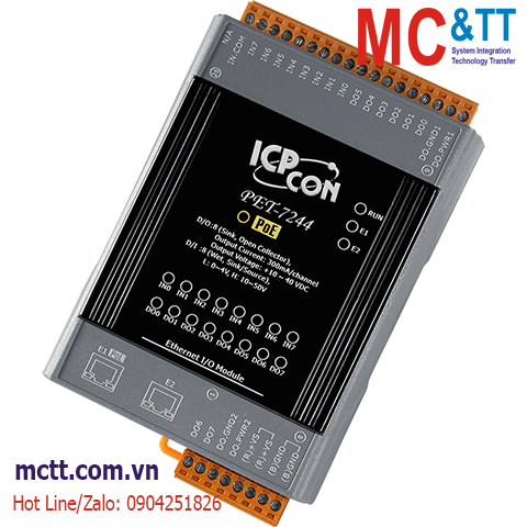 Module 2 cổng PoE Ethernet Modbus TCP 8 kênh đầu vào số DI + 8 kênh đầu ra số DO ICP DAS PET-7244 CR