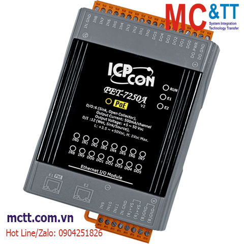 Module 2 cổng PoE Ethernet Modbus TCP 12 kênh DI + 6 kênh DO ICP DAS PET-7250A CR