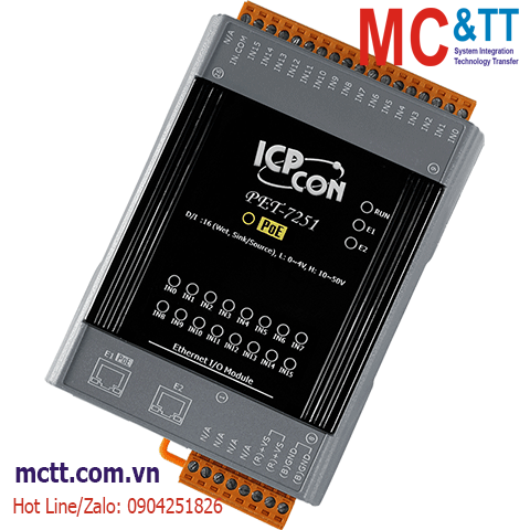 Module 2 cổng PoE Ethernet Modbus TCP 16 kênh đầu vào số DI ICP DAS PET-7251 CR
