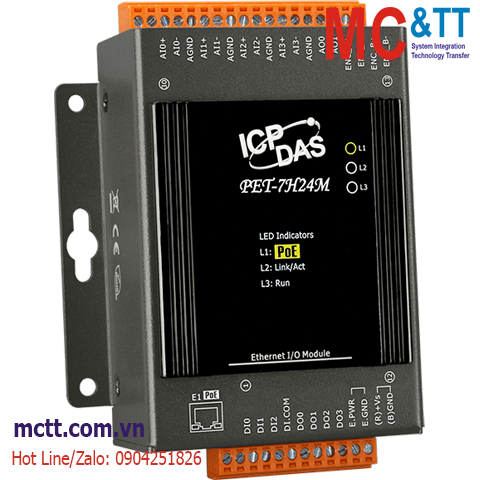 Module PoE Ethernet Modbus TCP thu thập dữ liệu tốc độ cao 4 kênh AI +4 kênh AO + 4 kênh DI + 4 kênh DO ICP DAS PET-7H24M CR