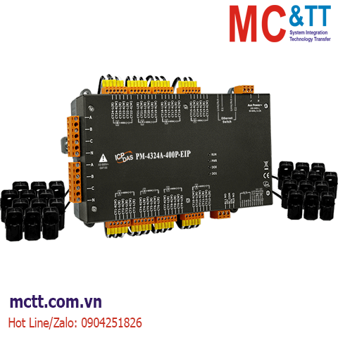 Thết bị đo điện thông minh 3 pha 8 kênh hoặc 1 pha 24 kênh 400A EtherNet/IP ICP DAS PM-4324A-400P-EIP CR