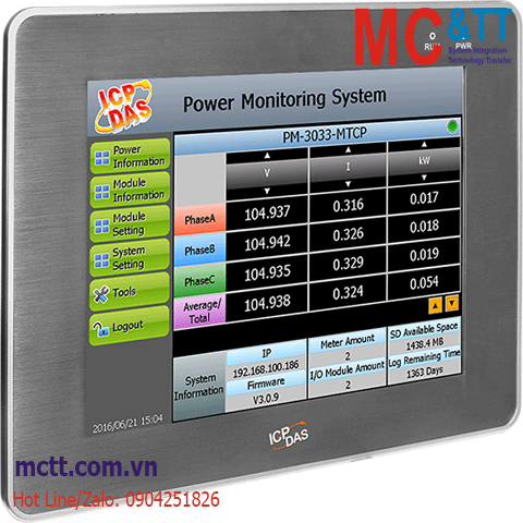 Bộ quản lý năng lượng điện tập trung IoT màn hình 10 inch ICP DAS PMD-4201-EN CR