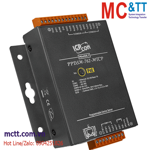 Bộ chuyển đổi Modbus Gateway 5 cổng RS-232 + 1 cổng RS-485 + 1xDI + 2xDO sang Ethernet ICP DAS PPDSM-762-MTCP CR