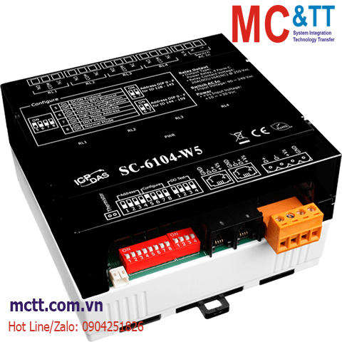 Moule RS-485 Modbus RTU điều khiển FCU 1 kênh AC DI + 4 kênh đầu ra Relay ICP DAS SC-6104-W5 CR