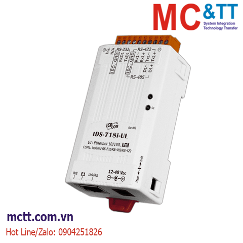 Bộ chuyển đổi 1 cổng RS-232/422/485 sang Ethernet ICP DAS tDS-718i-UL CR