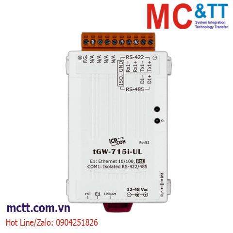 Bộ chuyển đổi Modbus Gateway 1 cổng RS-422/485 sang Ethernet ICP DAS tGW-715i-UL CR
