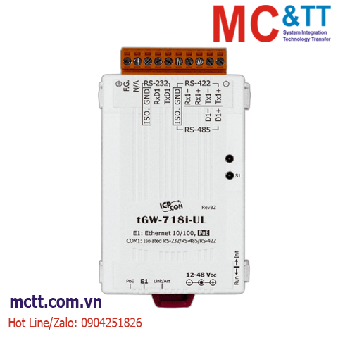 Bộ chuyển đổi Modbus Gateway 1 cổng RS-232/422/485 sang Ethernet ICP DAS tGW-718i-UL CR