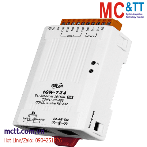 Bộ chuyển đổi Modbus Gateway 1 cổng RS-232 + 1 cổng RS-485 sang Ethernet ICP DAS tGW-724 CR