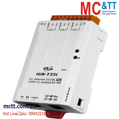 Bộ chuyển đổi Modbus Gateway 3 cổng RS-485 sang Ethernet ICP DAS tGW-735i CR