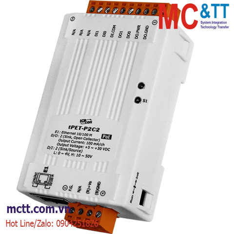 Module PoE Ethernet Modbus TCP 2 kênh DI + 2 kênh DO ICP DAS tPET-P2C2 CR
