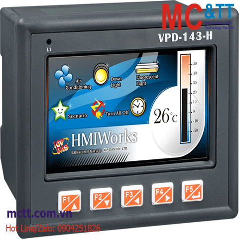 Màn hình cảm ứng HMI 4.3 inch 2xRS-232/485 + Ethernet Modbus RTU/TCP ICP DAS VPD-143-H CR