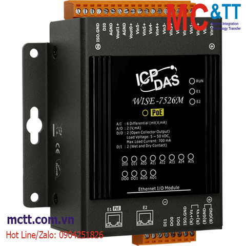 Module lập trình nhúng Wise IoT 6 kênh AI + 2 kênh AO + 2 kênh DI + 2 kênh DO ICP DAS WISE-7526M CR