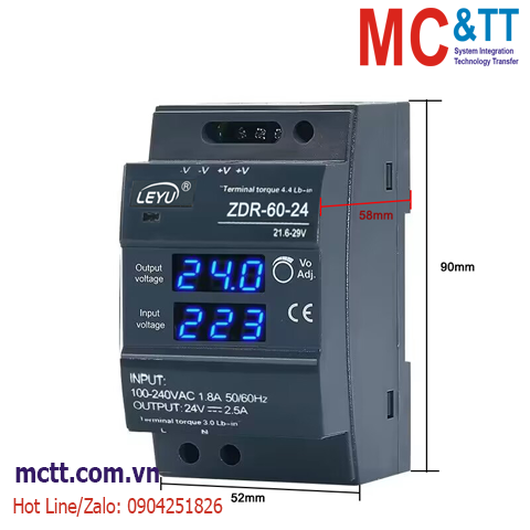 Bộ đổi nguồn AC/DC Din-Rail MCTT-ZDR-60-48 60W, 48VDC, 1.25A