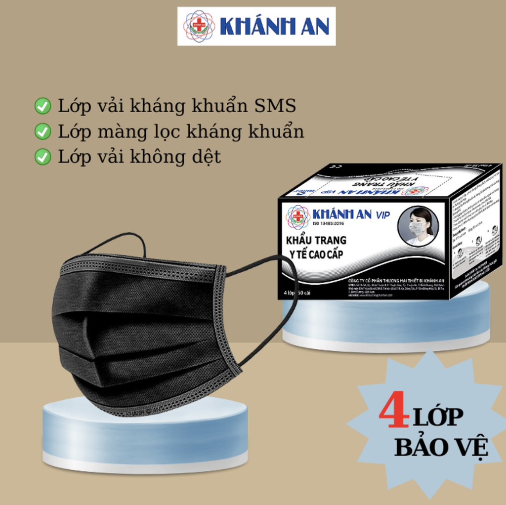 [Hộp 50 cái] Khẩu trang y tế 4 lớp VIP Khánh An loại 1