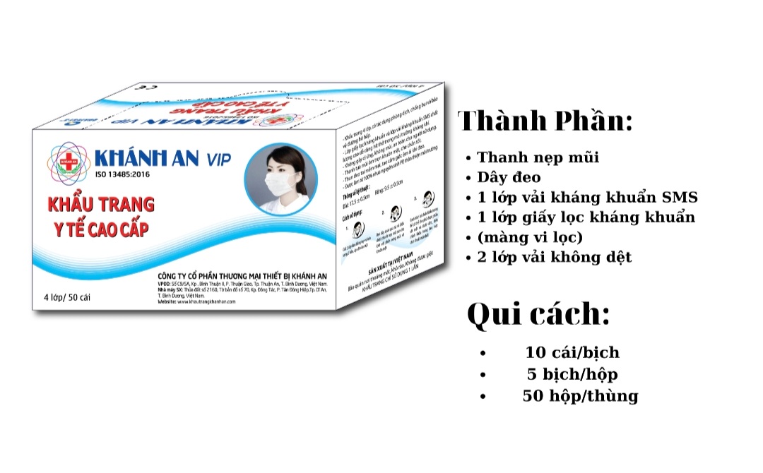 [Hộp 50 cái] Khẩu trang y tế 4 lớp VIP Khánh An loại 1