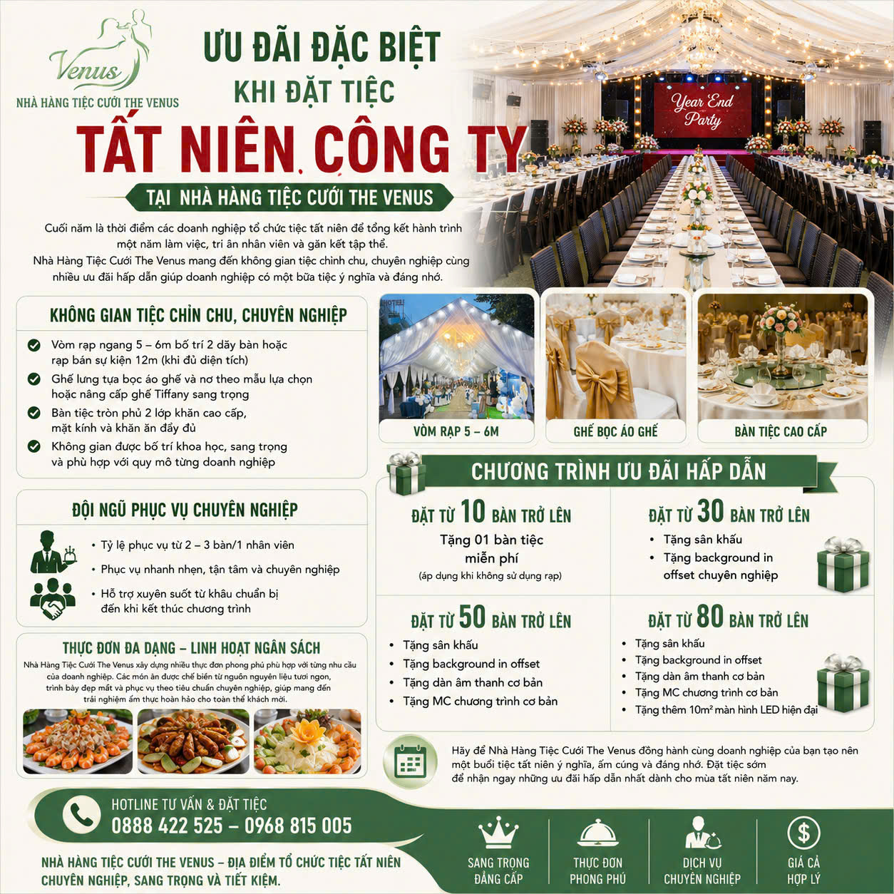 ƯU ĐÃI ĐẶC BIỆT KHI ĐẶT TIỆC TẤT NIÊN CÔNG TY TẠI THE VENUS