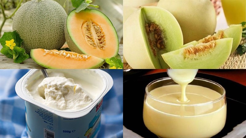 Các nguyên liệu làm sữa chua dưa lưới với sữa đặc