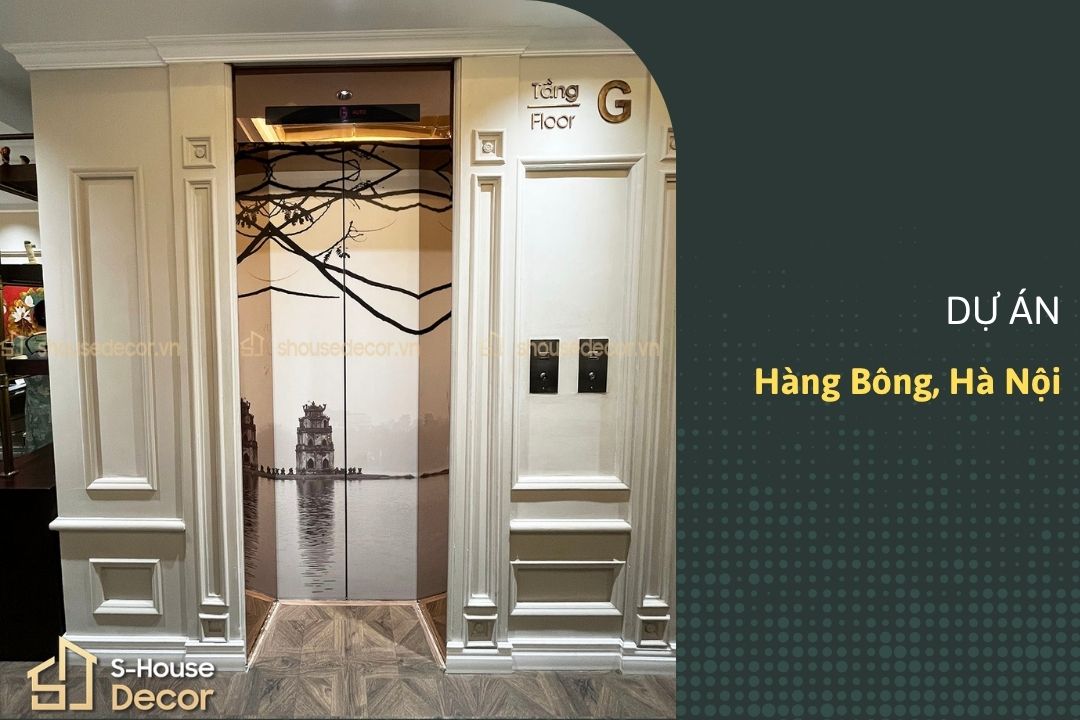 Trang trí inox thang máy - Ốp inox cabin và khung bao bản rộng tại Hàng Bông, Hà Nội