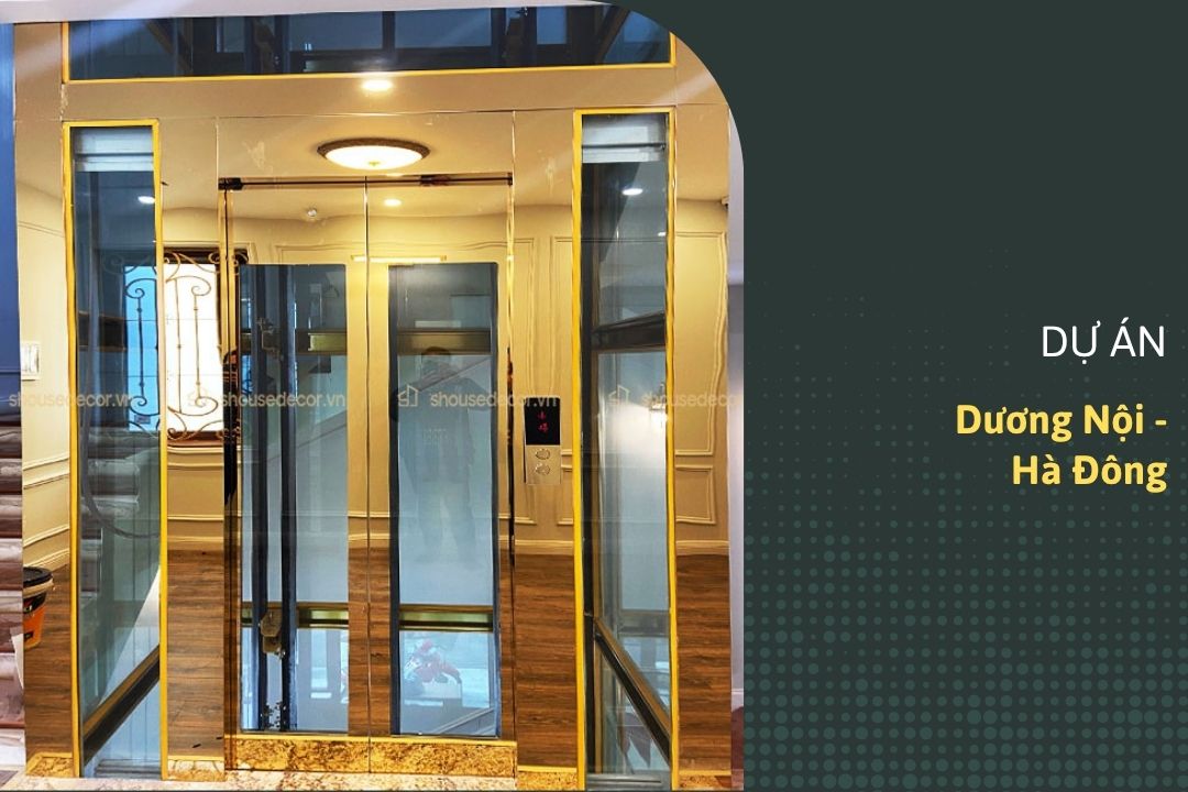 Dự án trang trí ốp inox khung thép thang máy inox 304 gương vàng tại Dương Nội, Hà Đông