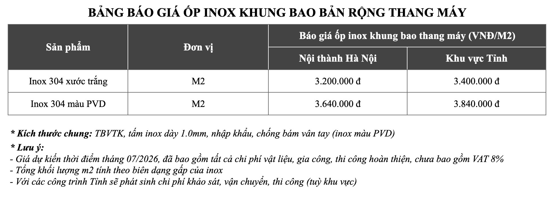 Bảng giá Ốp inox khung bao bản rộng thang máy tại S-House Decor