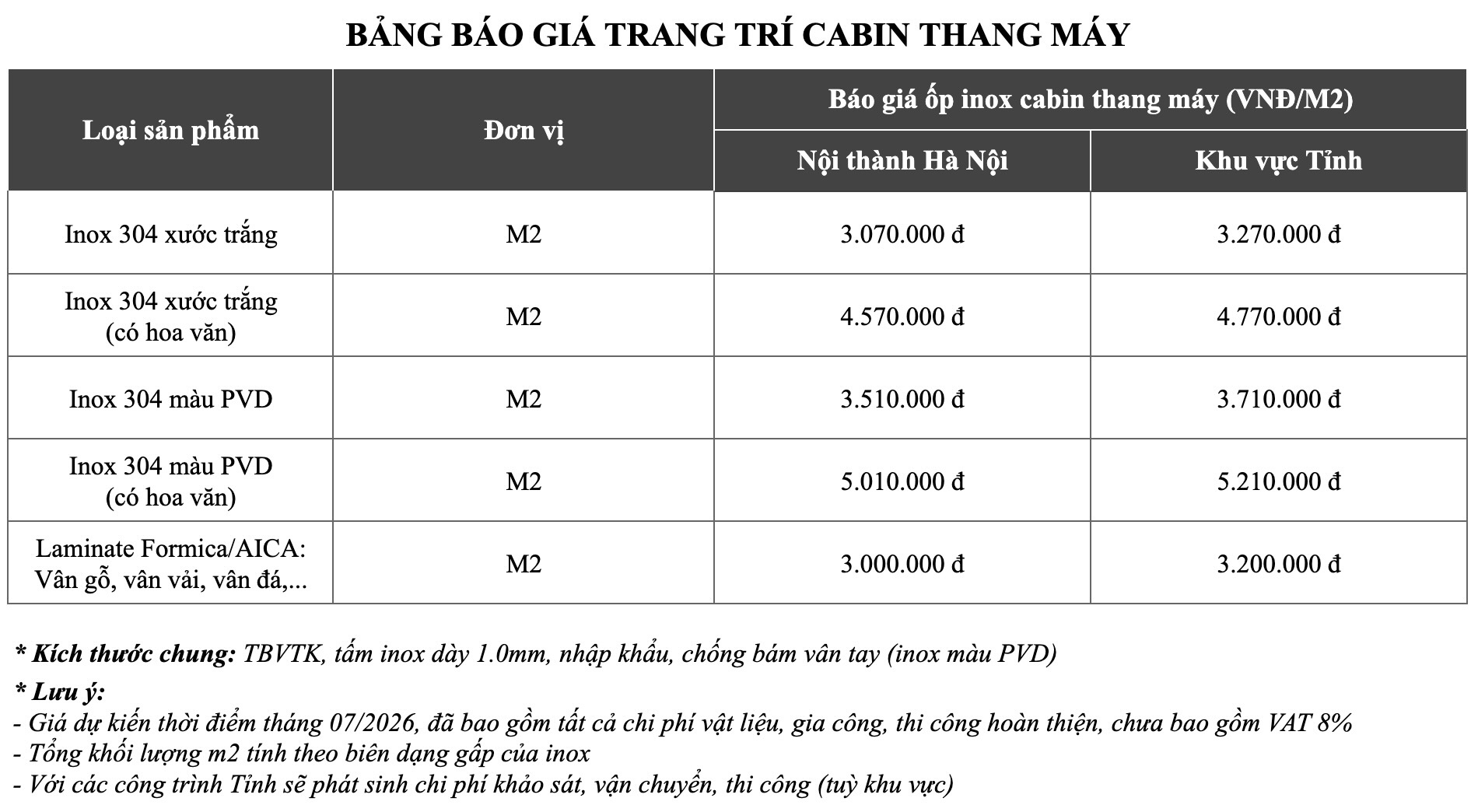Bảng giá Trang trí cabin thang máy tại S-House Decor
