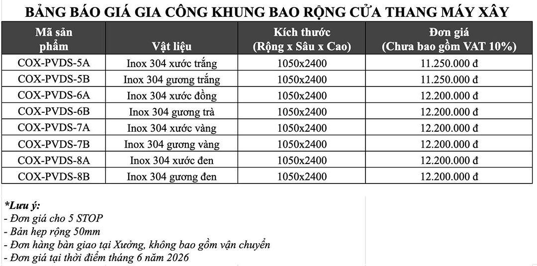 Báo giá gia công khung bao rộng cửa thang máy xây