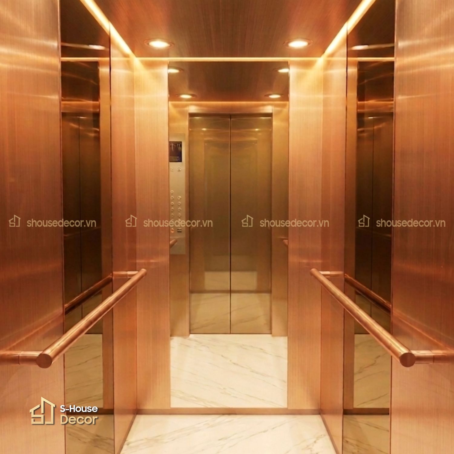 Gia công cabin thang máy inox 304 màu vàng hồng